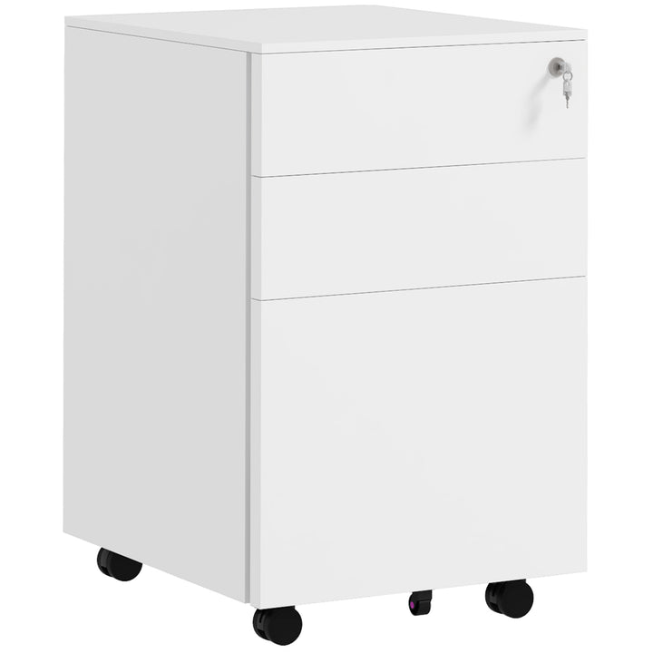 Vinsetto 3-Drawer Vertical Filing Cabinet w/ Lock & Pencil Tray, Steel Mobile File Cabinet w/ Adjustable Hanging Bar for A4 & Letter Size, White