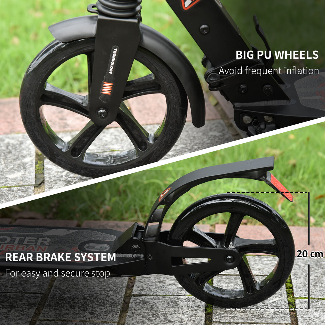 Folding Kick Scooter 2 Big Wheels Teens Adult 14+ Adjustable Ride On Black