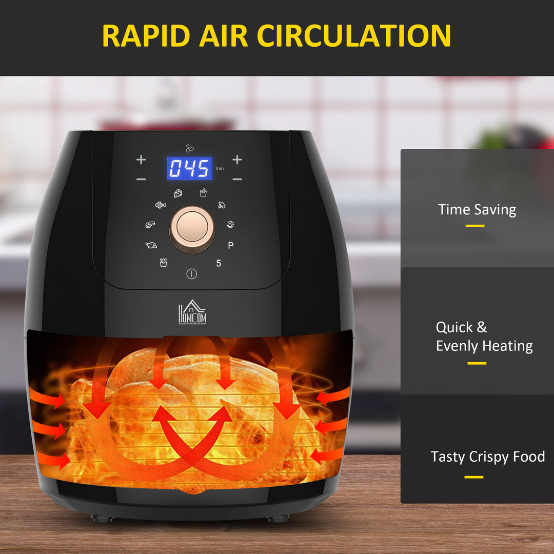 Digital Air Fryer 1700W 5.5L with Rapid Air Circulation System Adjustable Temperature 60 Min Timer for Healthy Oil Free Low Fat