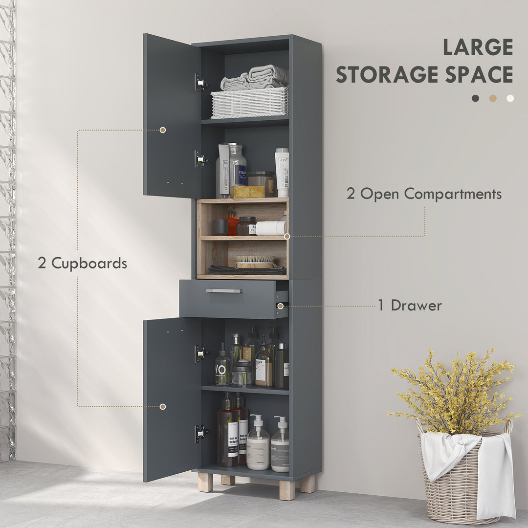 Tall Bathroom Storage Cabinet, Bathroom Storage Unit, Freestanding Bathroom Cabinet with Open Shelves and Drawer