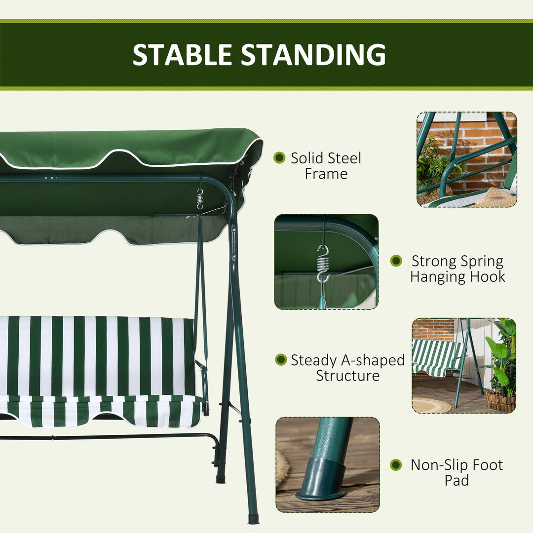 Steel 3-Seater Swing Chair w/ Adjustable Canopy Green