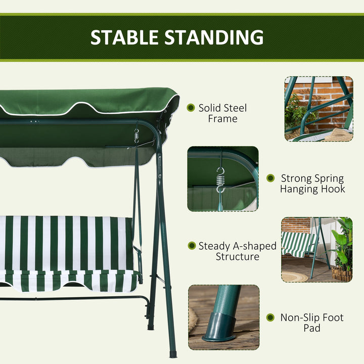 Steel 3-Seater Swing Chair w/ Adjustable Canopy Green