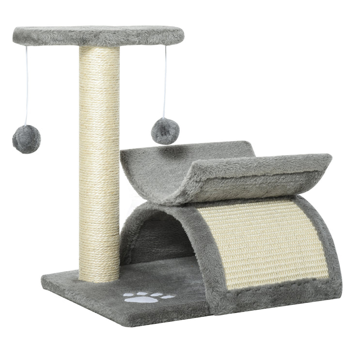 Pawhut Cat Tree Scratching Post Kitten Scratcher Kitty Activity Play Center Sisal Rotatable Top Bar Tunnel Dangling Ball Light Grey