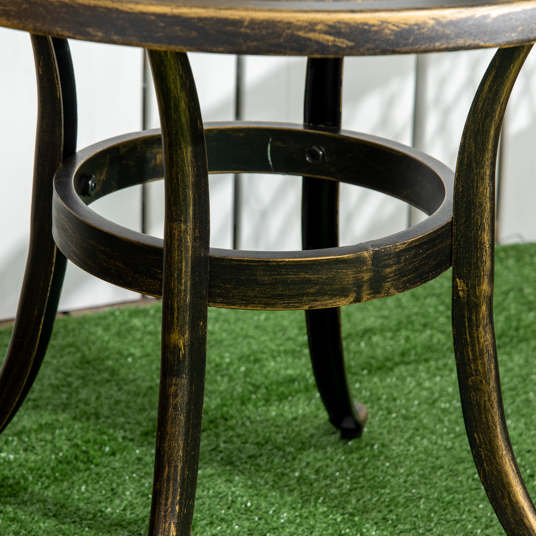 Industrial Garden Side Table, Round Hollow Top Design Patio End Table with Cast Aluminum Frame, Bronze