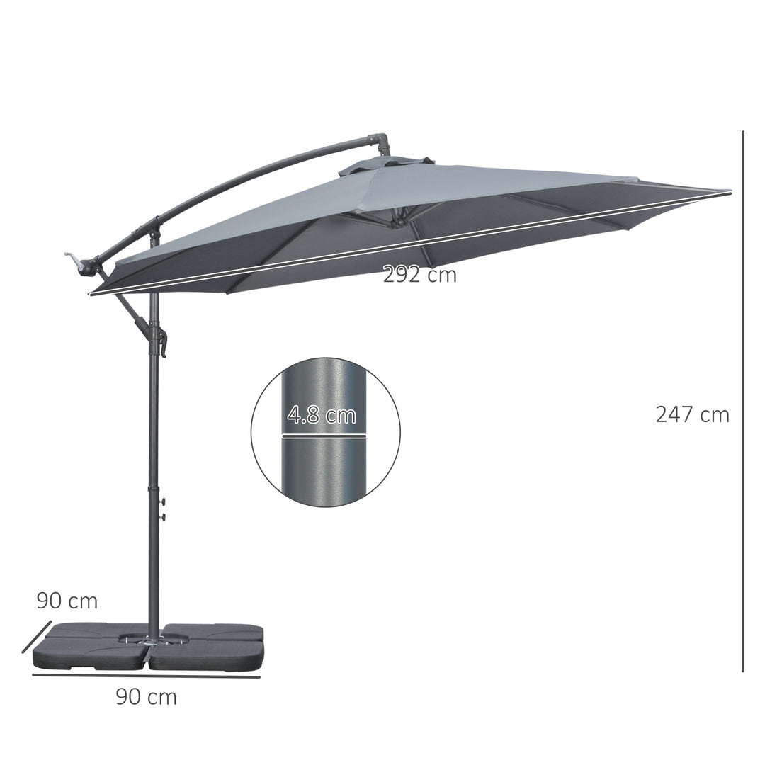 3(m) Garden Parasol Sun Shade Banana Umbrella Cantilever with Crank Handle, Cross Base Dark Grey