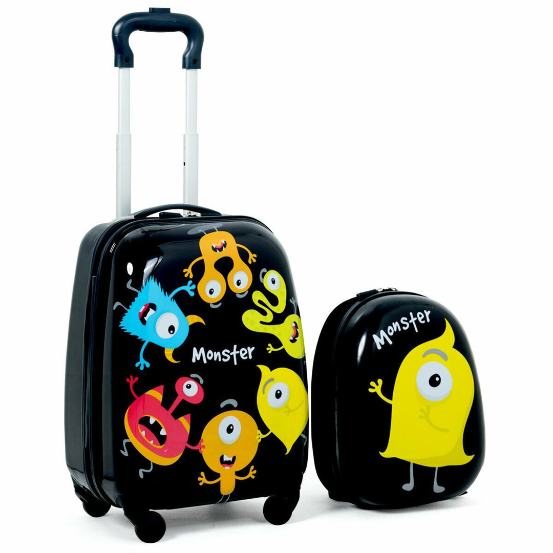 2 Pieces Kids Luggage Set with Carry-on Suitcase and Backpack-Monster