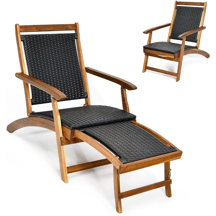 Folding Deck Reclining Chair with Retractable Footrest