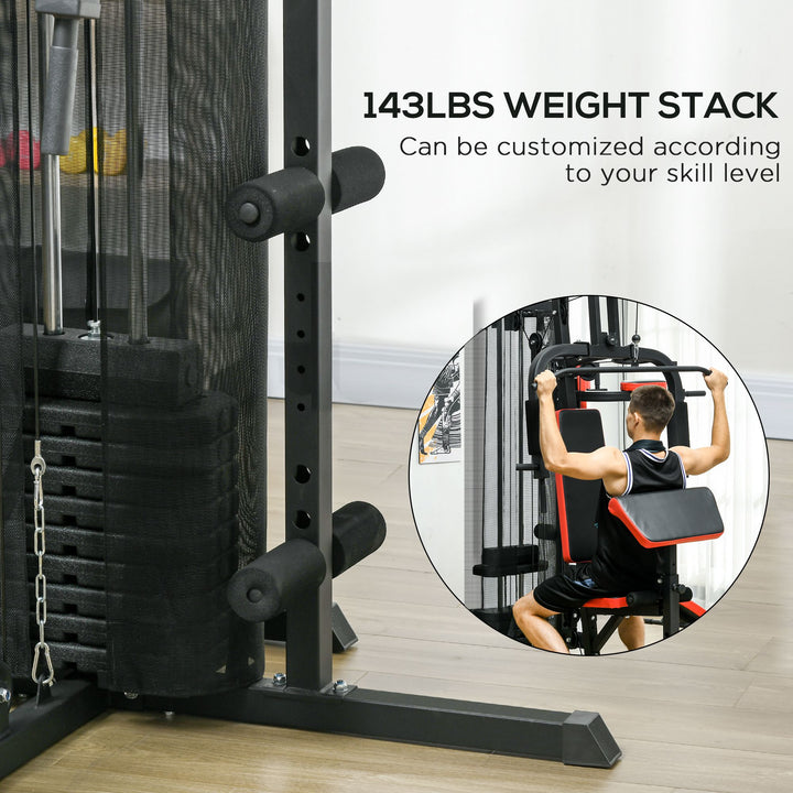 Multi Gym Workout Station, Weight Machine with 65kg Weight Stack, Sit up Bench, Push up Stand, Dip Station