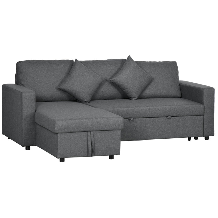 3 Seater Corner Sofa Bed with Storage, L Couches for Living Room with Chaise Lounge, Double Sofa, Grey