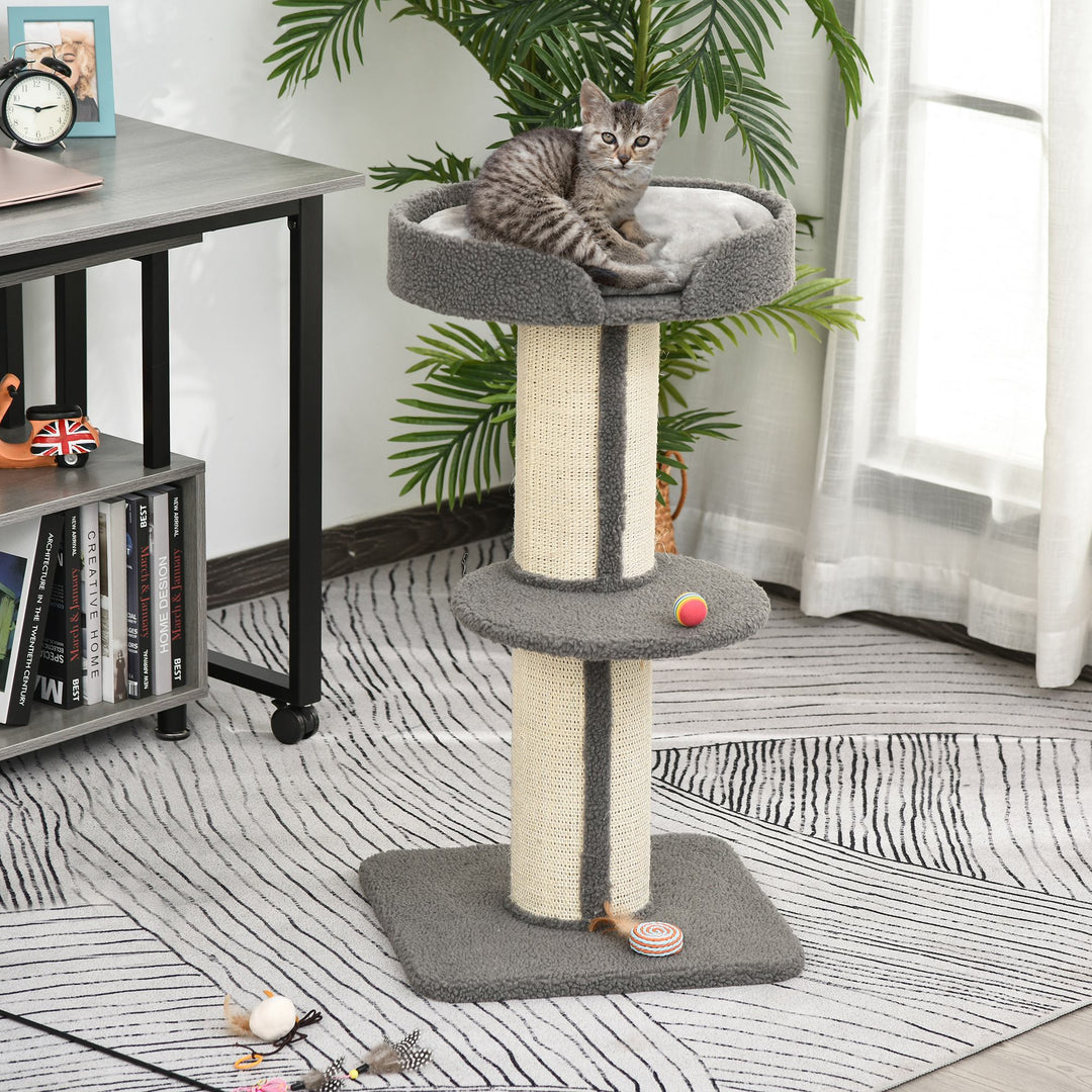 81cm Cat Tree Kitten Activity Center Tower Sisal Scratching Posts Lamb Cashmere Perches Grey