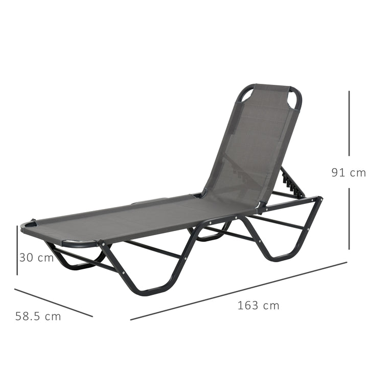 Outsunny Sun Lounger Relaxer Recliner with 5-Position Adjustable Backrest Lightweight Frame for Pool or Sun Bathing Grey