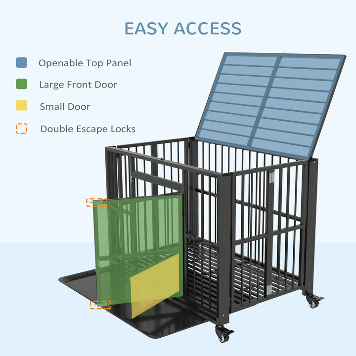 Heavy Duty Foldable Dog Crate, w/ Openable Top and Wheels-Black