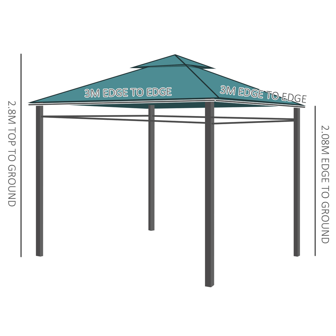 3(m) x 3(m) Metal Garden Gazebo Marquee Party Tent Patio Canopy Pavilion + Sidewalls - Green