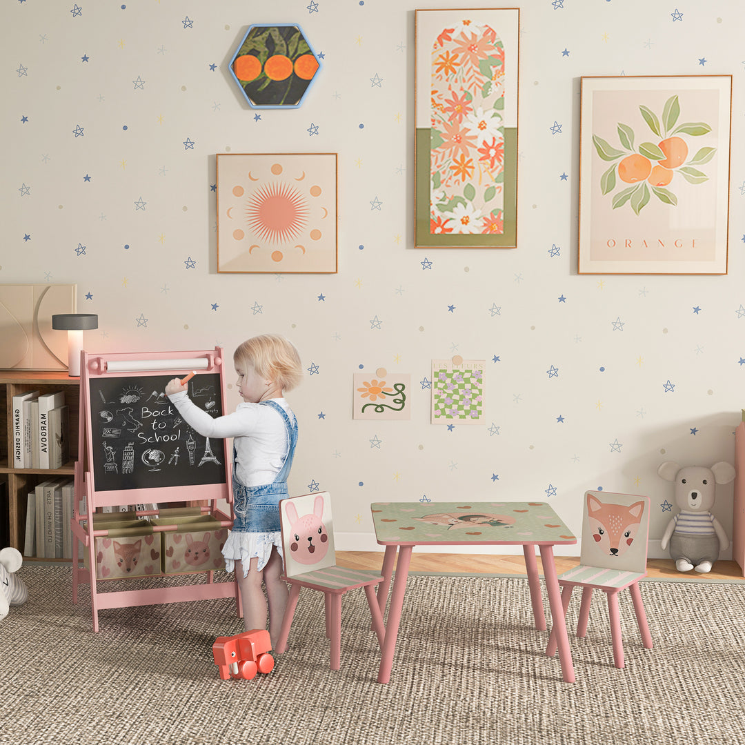 Kids Table and Chair Set and Kids Easel with Paper Roll - Pink