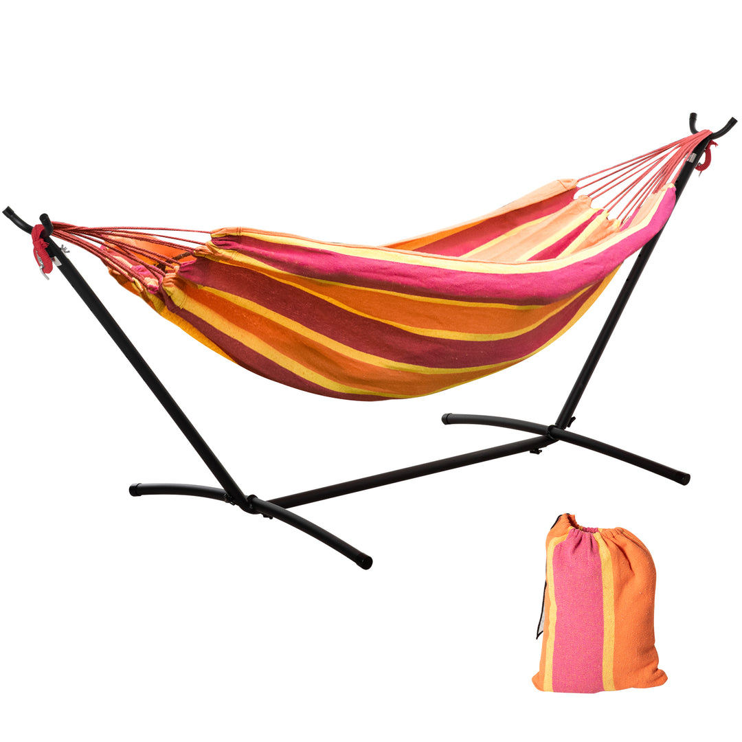 Hammock with Stand, Camping Hammock with Portable Carrying Bag, Adjustable Height, 120kg Load Capacity, Red Stripe,277 x 121cm