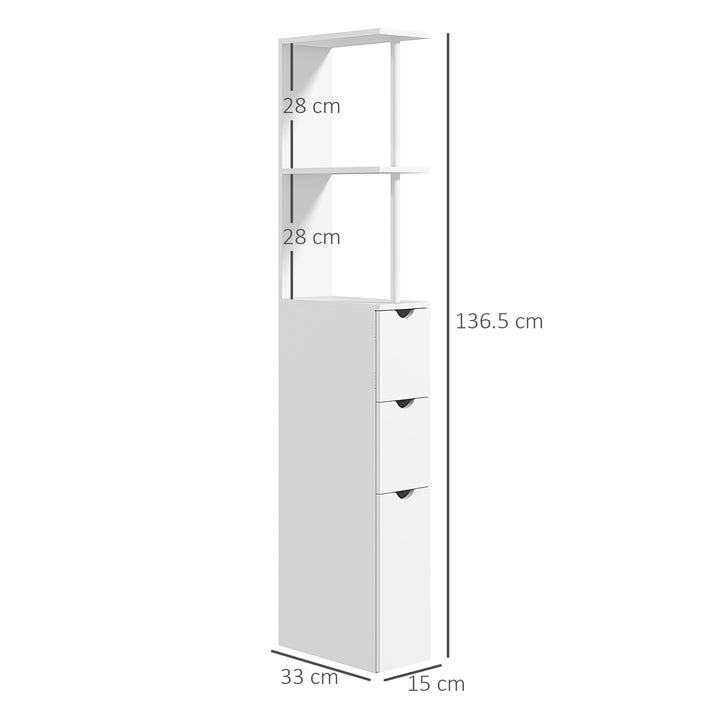 Slim Bathroom Storage Cabinet with Drawers, Tall Bathroom Cupboard with 2-Tier Shelf, White