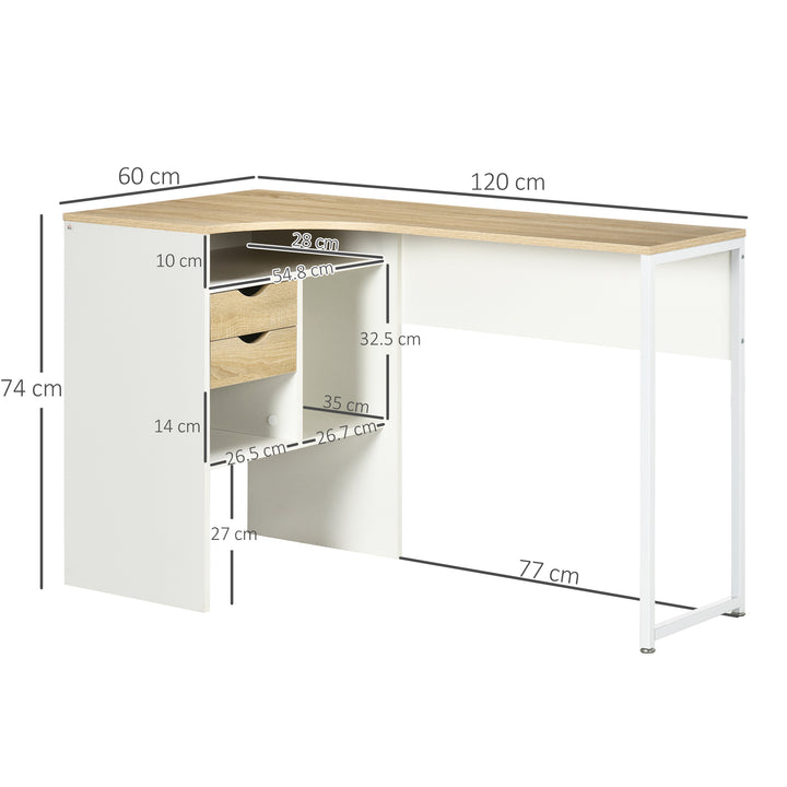 HOMCOM L-Shaped Corner Computer Desk Study Table PC Work w/ Storage Shelf Drawer Smooth Slide Office Home Workstation Space Saving - Light Brown