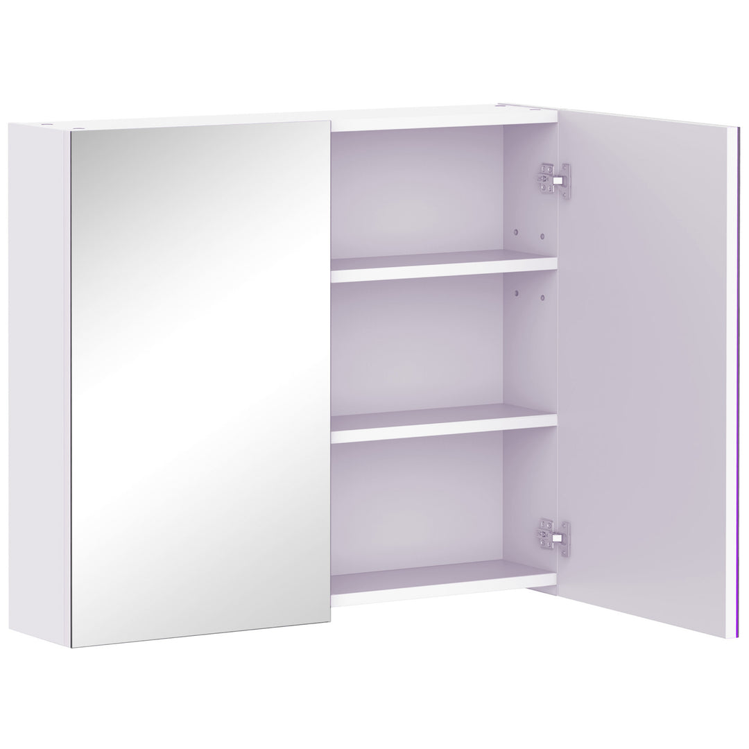 Bathroom Mirror Storage Cabinet Wall Mounted Double Doors Cupboard with Adjustable Shelf 60H x 70W x 15Dcm - White