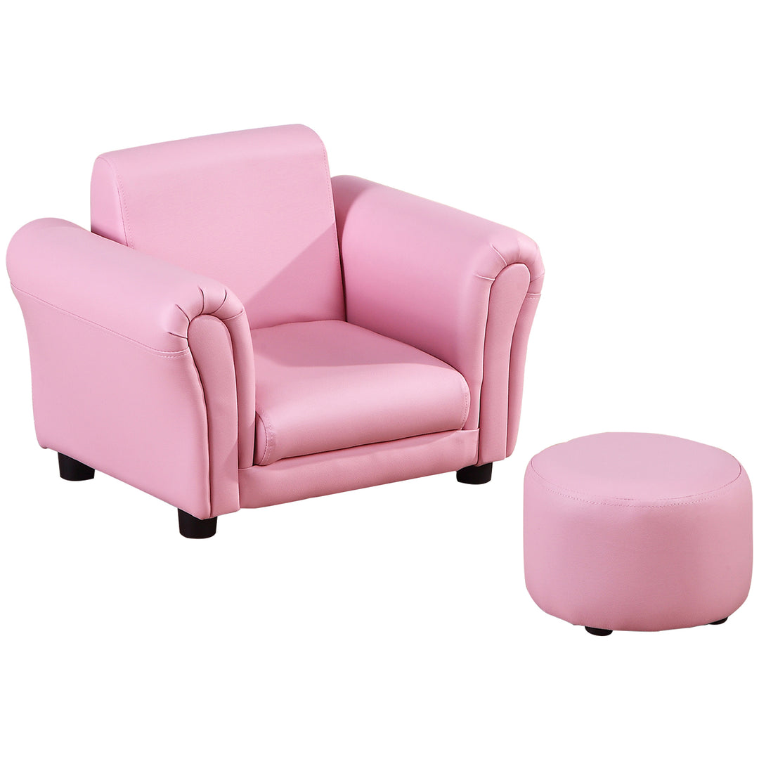 Toddler Chair Single Seater Kids Sofa Set Children Couch Seating Game Chair Seat Armchair w/ Free Footstool (Pink)