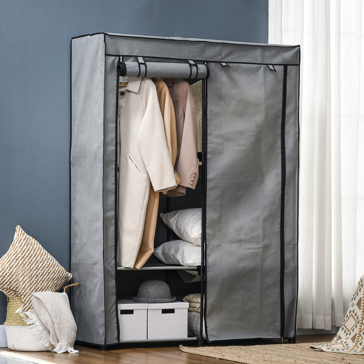 Fabric Wardrobe, Portable Fabric Cabinet, Foldable Coat Rack with 4 Shelves, 2 Hanging Rails, 118 x 49 x 170 cm, Light Grey