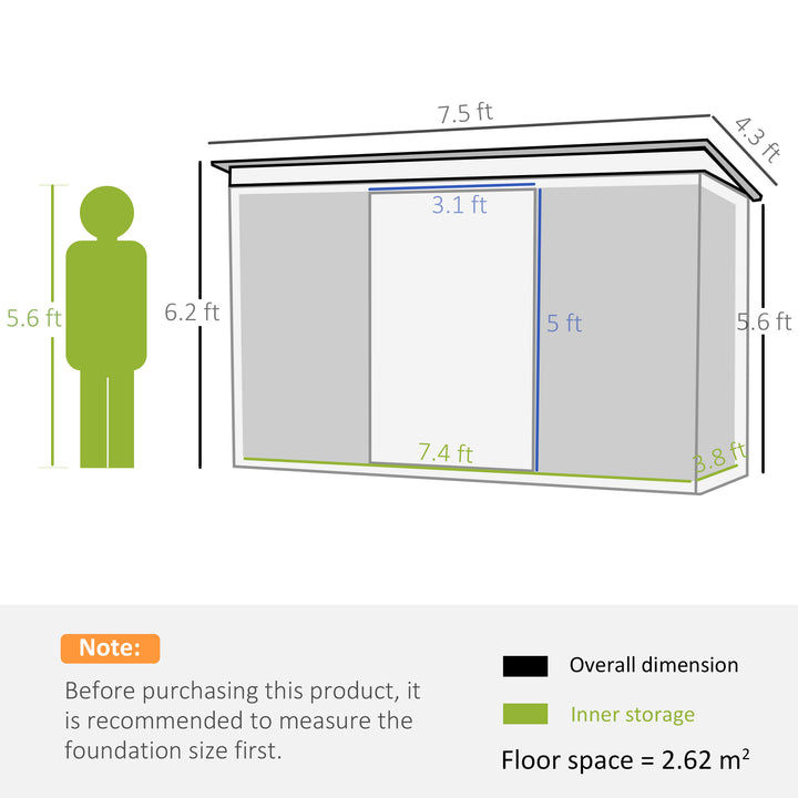 Outsunny 7.6 x 4.3ft Garden Storage Shed w/ Sliding Door Ventilation Window Sloped Roof Gardening Tool Storage Dark Grey