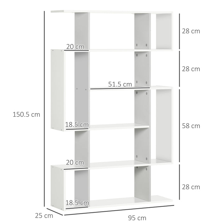 HOMCOM 5-Tier Bookshelf, Modern Bookcase with 13 Open Shelves, Freestanding Decorative Storage Shelving for Home Office and Study, White