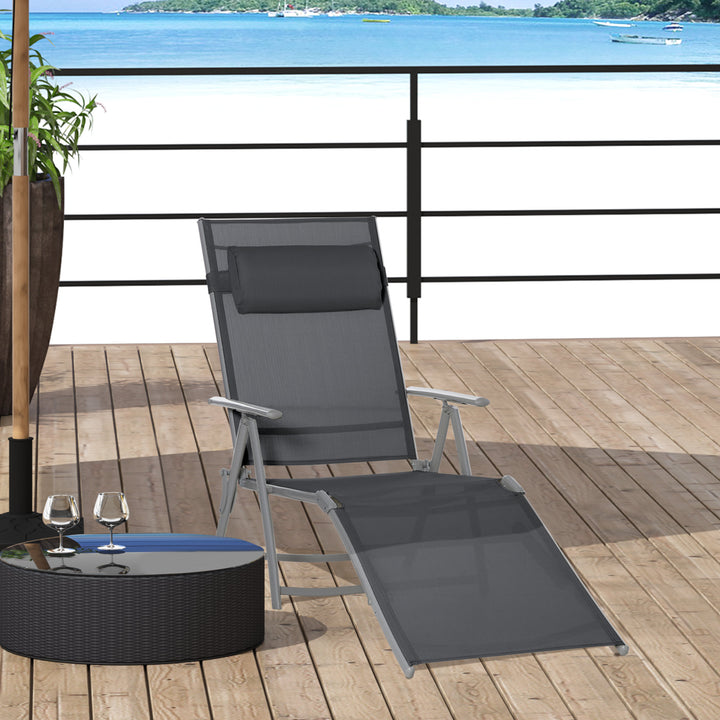 Outsunny Outdoor Folding Chaise Lounge Chair Recliner with Portable Design &amp; 7 Adjustable Backrest Positions ， Steel Fabric Sun Lounger- Dark Grey