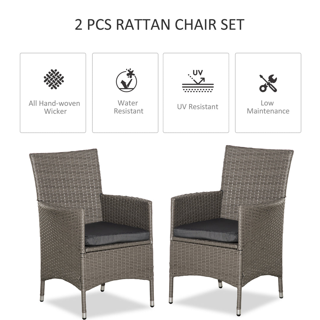 2 Seater Outdoor Rattan Armchair Dining Chair Garden Patio Furniture w/ Armrests Cushions Grey