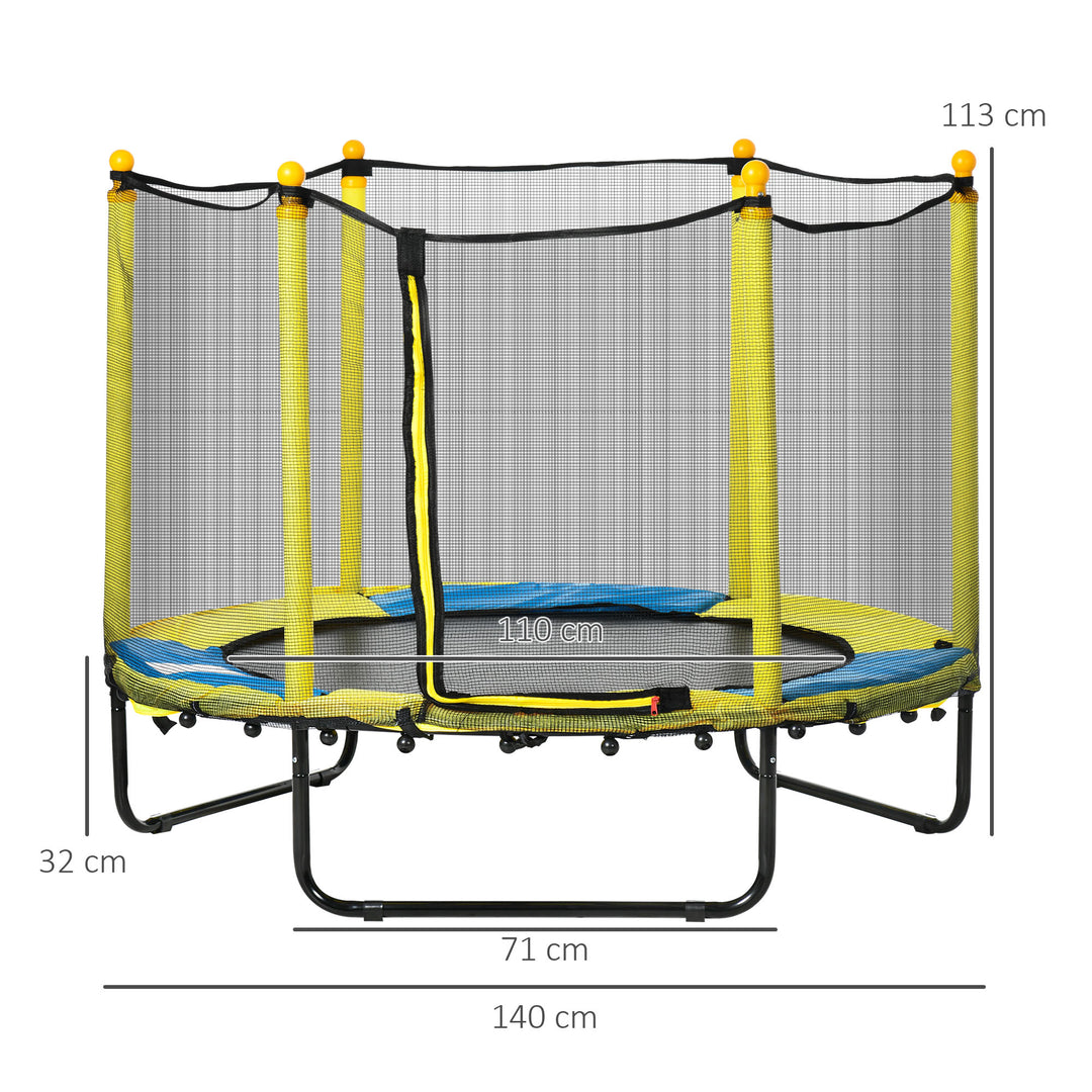 4.6FT / 55 Inch Kids Trampoline with Enclosure Safety Net Pads Indoor Trampolines for Child 1-10 Years Old, Yellow