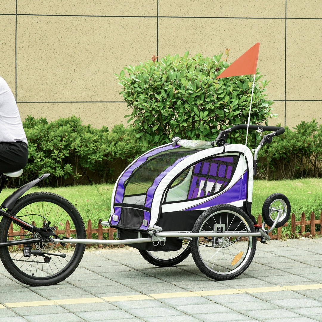 Child Bike Trailer Baby Bicycle Trailer 360° Rotatable for 2 Kids with Steel Frame LED Purple