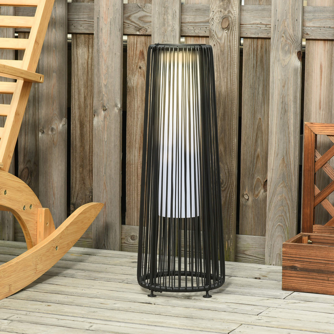 Patio Garden Solar Powered Lights Woven Resin Wicker Lantern Auto On/Off for Porch, Yard, Lawn, Courtyard, Black