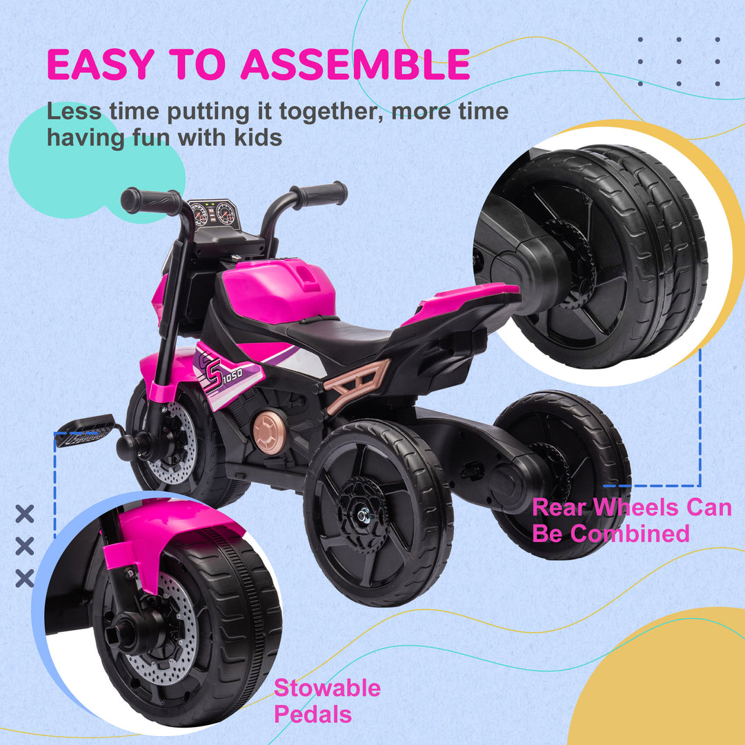 Motorcycle Design 3 in 1 Toddler Trike, Sliding Car, Balance Bike with Headlight, Music, Horn, Pink