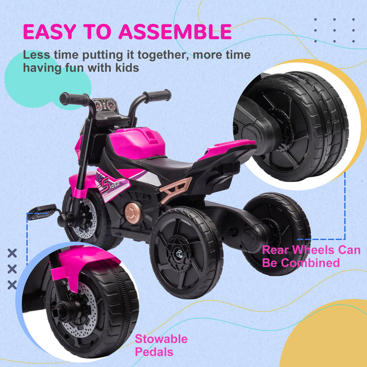 Motorcycle Design 3 in 1 Toddler Trike, Sliding Car, Balance Bike with Headlight, Music, Horn, Pink