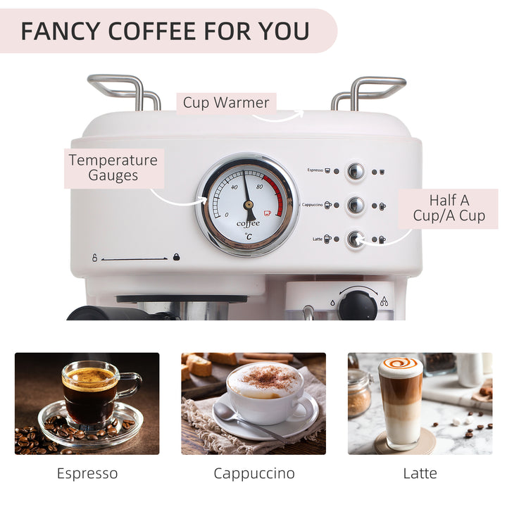 5Pc Coffee Machine, Espresso &amp; Cappuccino &amp; Latte Maker with Milk Frothing Steamer, 1.5L