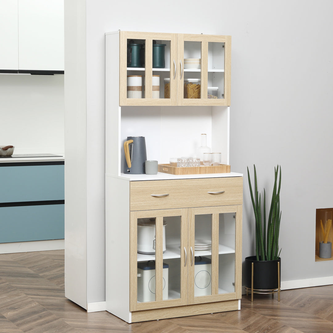 Modern Kitchen Cupboard, Freestanding Storage Cabinet Hutch with Central Drawer