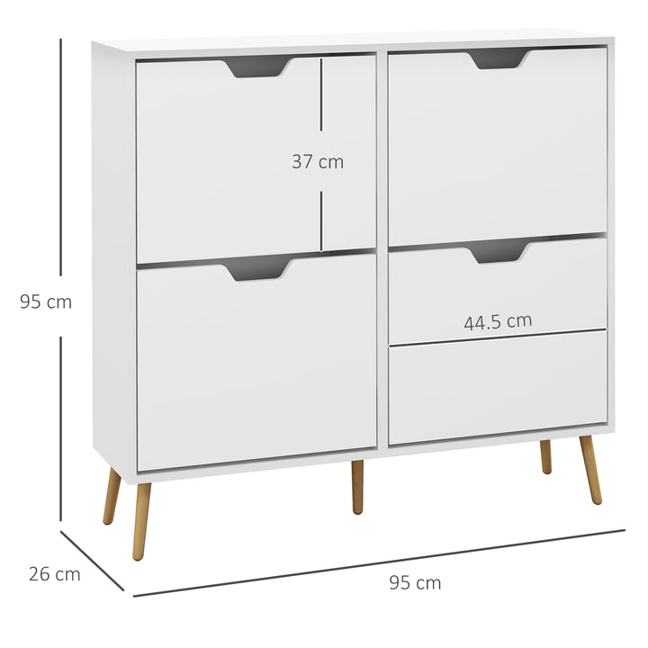 Shoe Storage Cabinet, 4 Flip Drawers, Organiser for 16 Pairs of Shoes, White