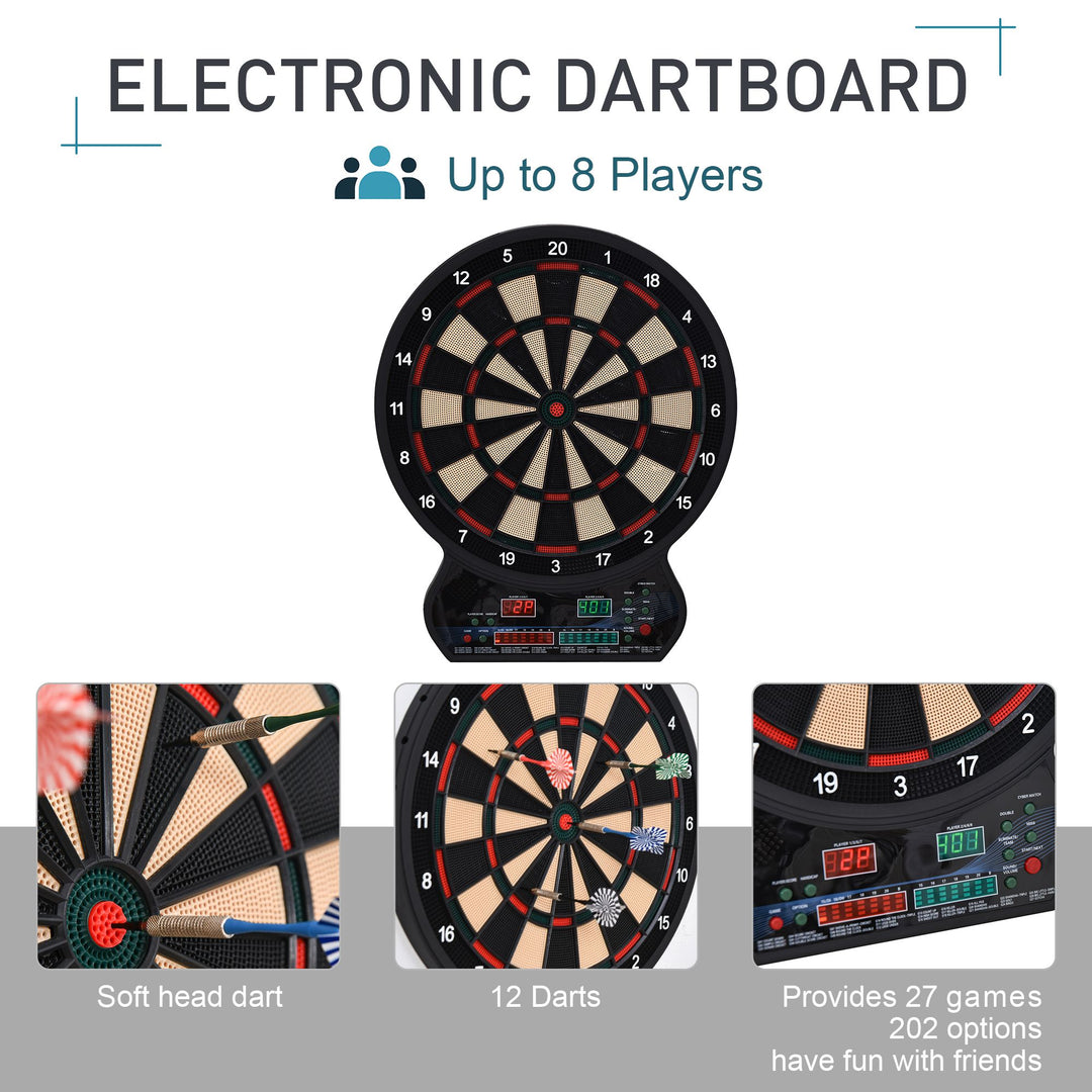 LED Dartboard Electronic Scoreboard 8 Players 27 Games Family Fun w/ 12 Darts 30 Heads Home Office Classic Game