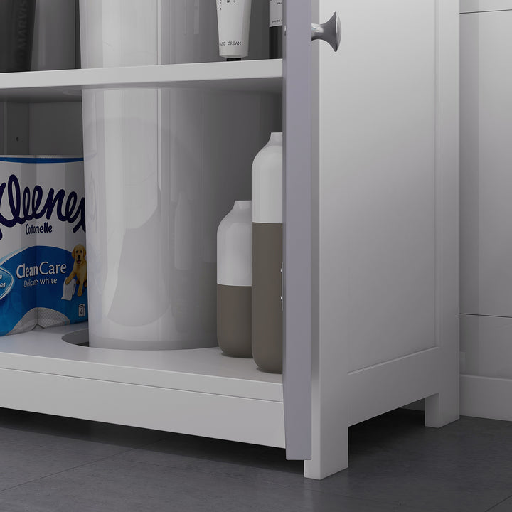 kleankin Vanity Unit Under Sink Bathroom Storage Cabinet w/ Adjustable Shelf Handles Drain Hole Cabinet Space Saver Organizer 60x60cm - White & Grey