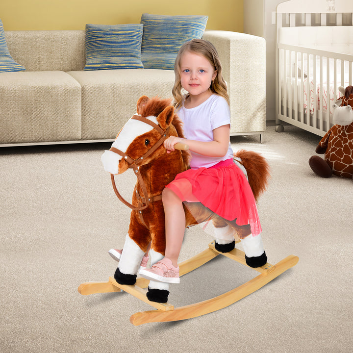 Children Child Kids Plush Rocking Horse with Sound Handle Grip Traditional Toy Fun Gift Brown