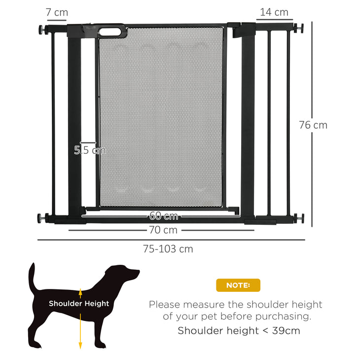 PawHut Pressure Fit Safety Gate for Doors and Stairs, Dog Gate with Auto Close, Pet Barrier for Hallways, with Double Locking, 2 Extensions Kit Black