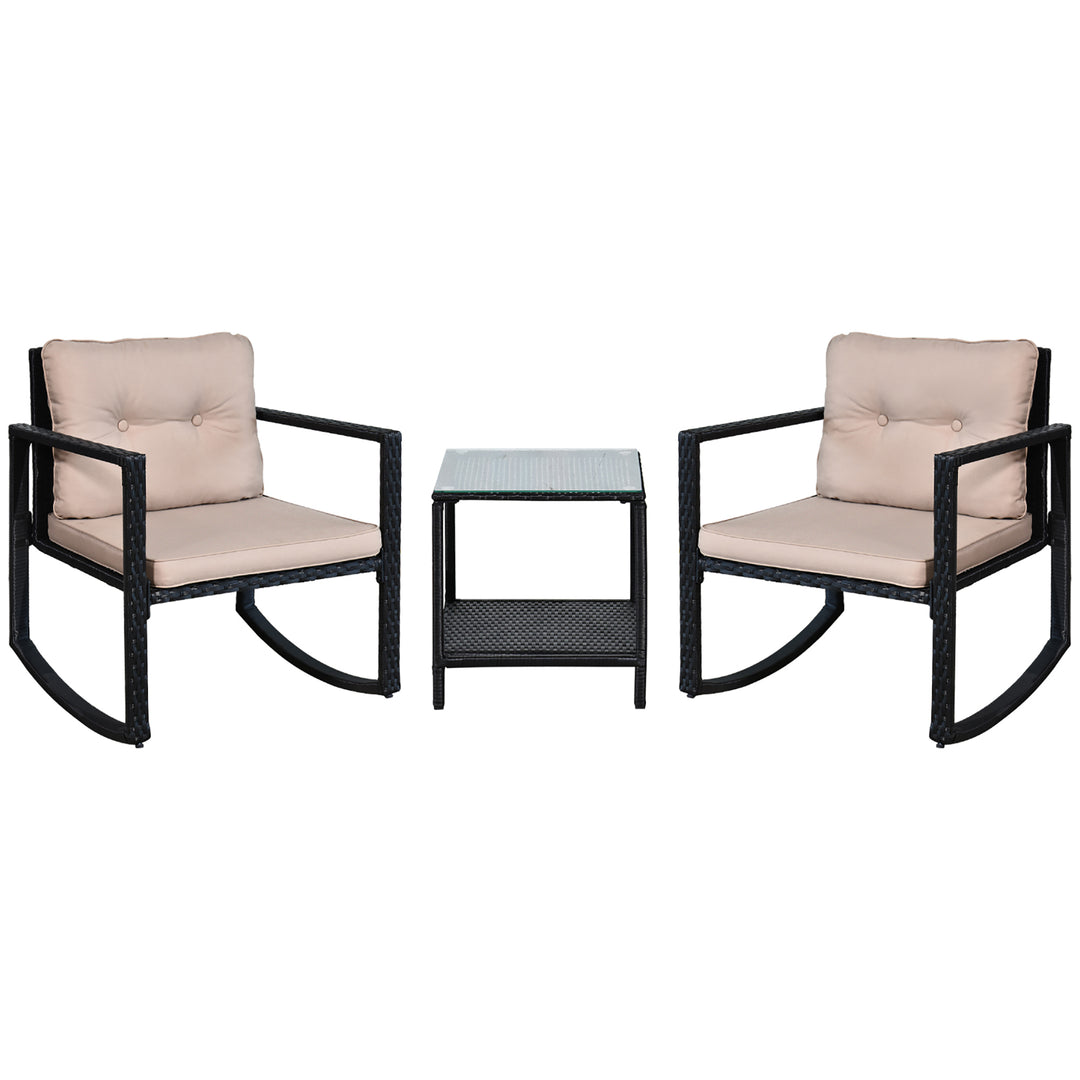 Rocking Set Patio Bistro Table Chairs Conversation w/ Cushion