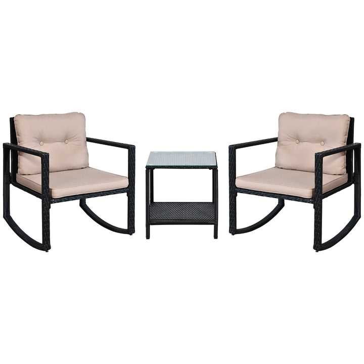 Rocking Set Patio Bistro Table Chairs Conversation w/ Cushion