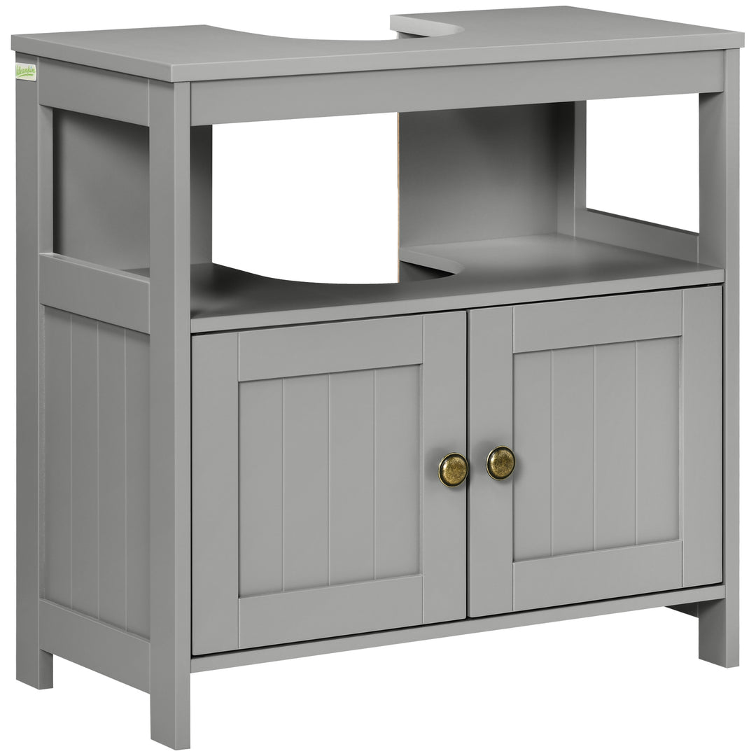 Pedestal Under Sink Cabinet with Double Doors, Modern Bathroom Vanity Storage Unit with Shelves, Light Grey