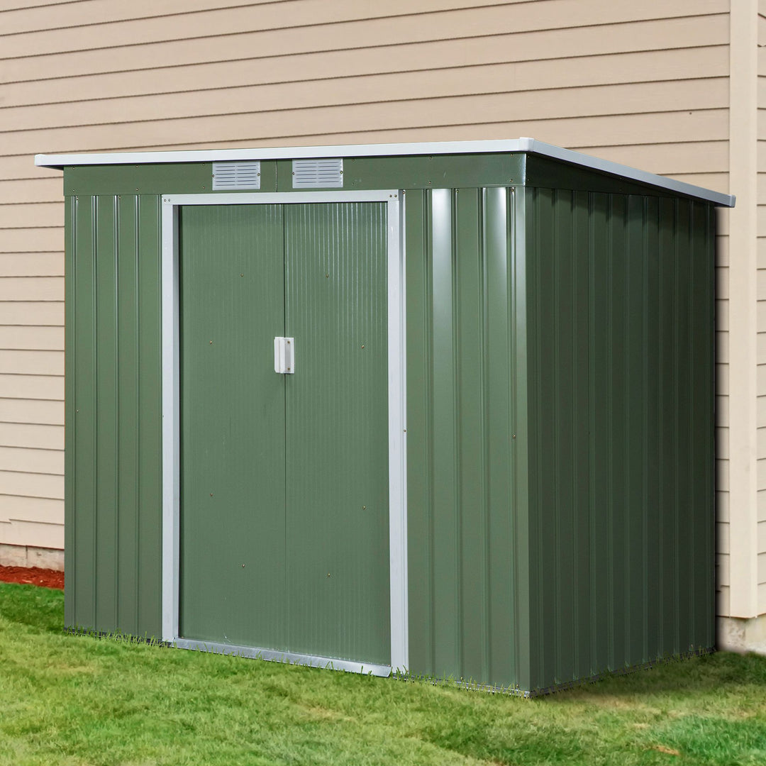 Outsunny Pend Garden Storage Shed w/ Foundation Double Door Ventilation Window Sloped Roof Outdoor Equipment Tool Storage 213 x 130 x 173 cm