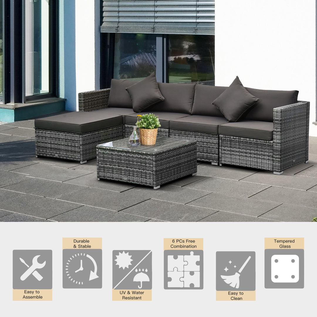 Outsunny 5-Seater Garden Patio Rattan Furniture Wicker Weave Conservatory Sofa Chairs Table Set Brown Aluminium Frame