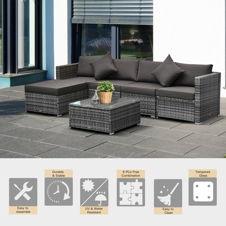 Outsunny 5-Seater Garden Patio Rattan Furniture Wicker Weave Conservatory Sofa Chairs Table Set Brown Aluminium Frame