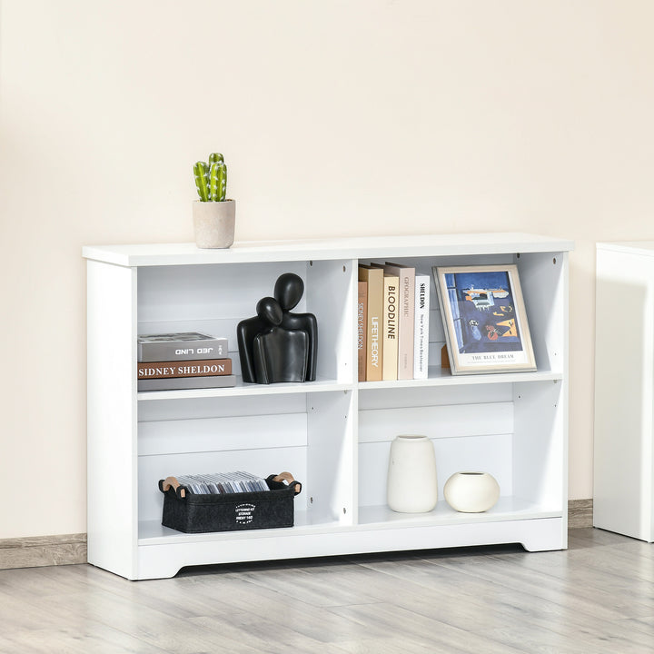 Simple Modern 4-Compartment Low Bookcase 2-Tier w/ Moving Shelves Cube Display Storage Unit Home Office Living Room Furniture White