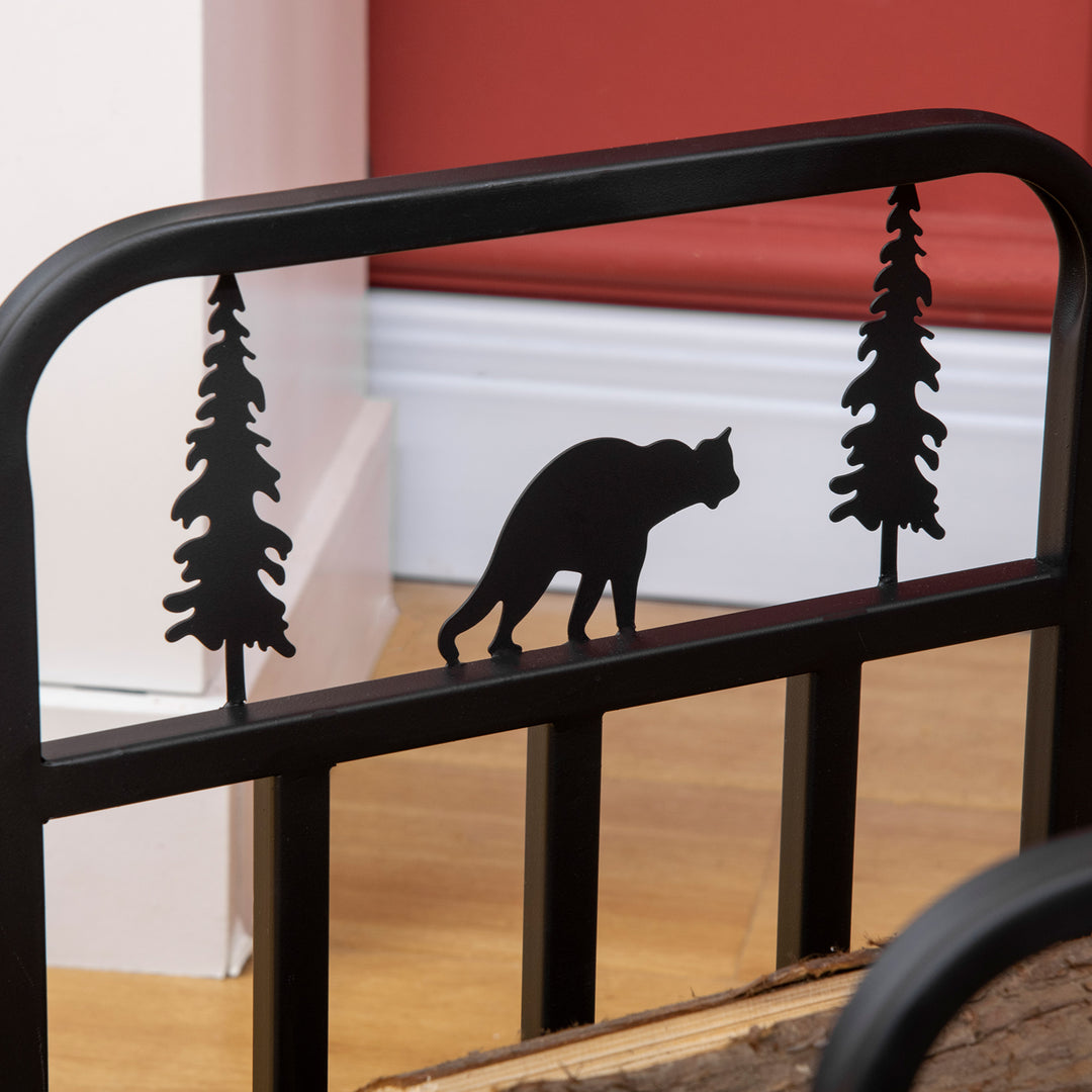 Outsunny Firewood Log Rack Curved Fireplace Log Holder Wood Storage Rack with Handles, Bear Shape Design, Outdoor and Indoor, 42 x 33.5 x 43 cm, Black