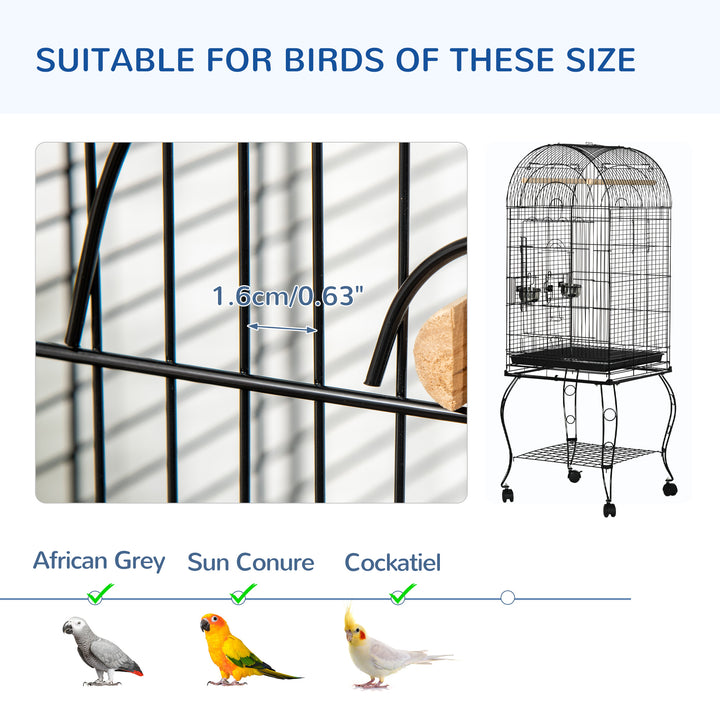 PawHut Large Parrot Bird Cage Aviary Budgies Finch Cockatiel Birds Stand Feeding Station Stand w/ Wheels 51L x 51W x 153H cm