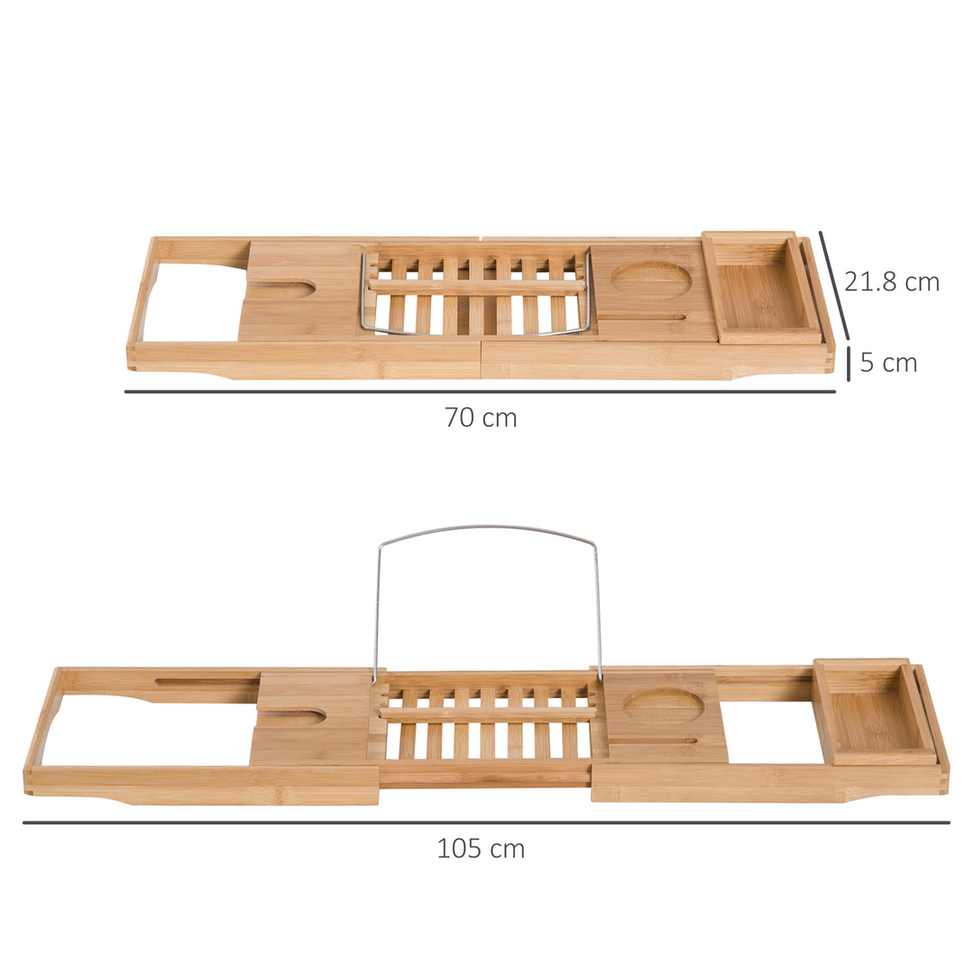 Extendable Bamboo Bathtub Shelf Rack Bath Caddy Tray Bathroom Storage 75-109Lx23.5Wx4T cm